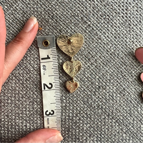 Blush Pink Triple Heart Dangle Statement Earrings 🌿 - Picture 5 of 5